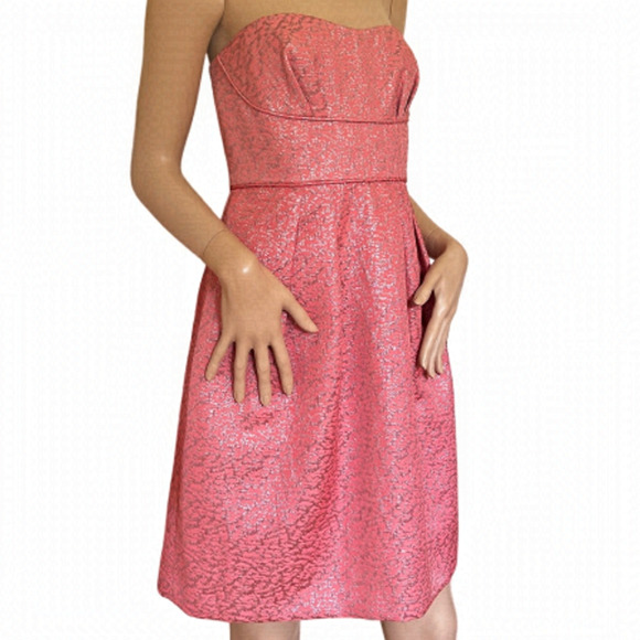 BCBG MaxAzria Dress Peach Blush Metallic Silver Cocktail Party Boned Bodice - Picture 13 of 15